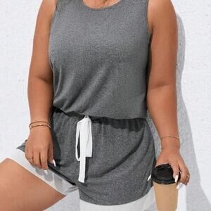 Lune Two Tone Tank Top & Drawstring Waist Shorts - Dark Grey - Size M